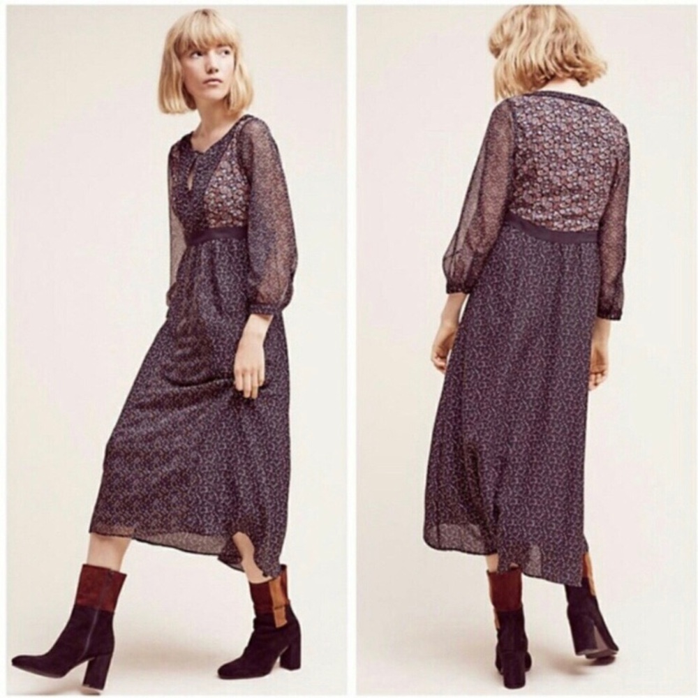 Anthropologie Black and Blue Midi Dress